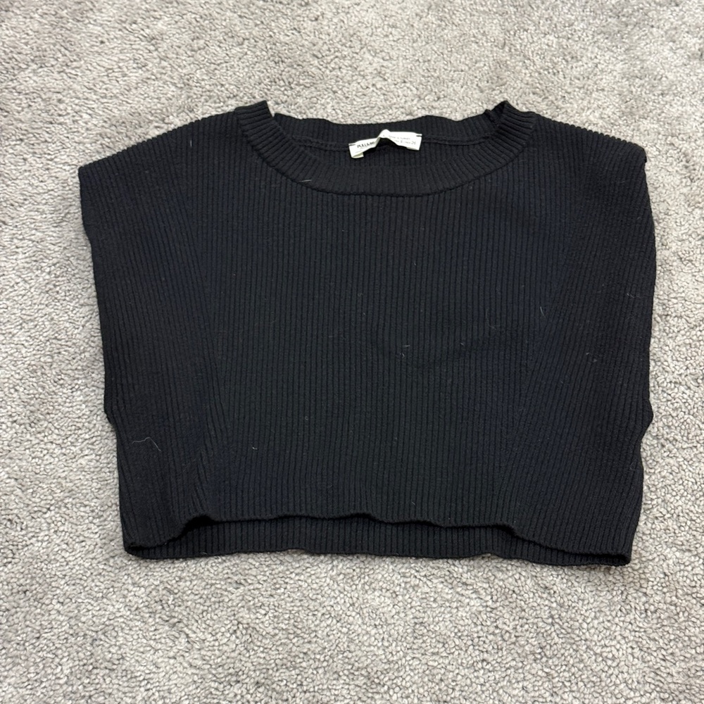 Pull&Bear Black Ribbed Crop Top